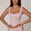 Letitia Embellished Lace-Up Corset Top i mjukrosa Letitia Embellished Lace-Up Corset Top i mjukrosa