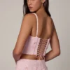 Letitia Embellished Lace-Up Corset Top i mjukrosa Letitia Embellished Lace-Up Corset Top i mjukrosa