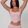 Letitia Embellished Lace-Up Corset Top i mjukrosa Letitia Embellished Lace-Up Corset Top i mjukrosa
