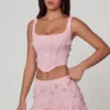 Letitia Embellished Lace-Up Corset Top i mjukrosa Letitia Embellished Lace-Up Corset Top i mjukrosa