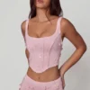 Letitia Embellished Lace-Up Corset Top i mjukrosa Letitia Embellished Lace-Up Corset Top i mjukrosa