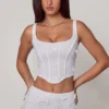 Letitia Embellished Lace-Up Corset Top i vitt Letitia Embellished Lace-Up Corset Top i vitt