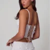 Letitia Embellished Lace-Up Corset Top i vitt Letitia Embellished Lace-Up Corset Top i vitt