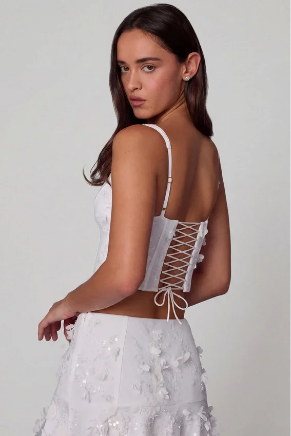 Letitia Embellished Lace-Up Corset Top i vitt Letitia Embellished Lace-Up Corset Top i vitt