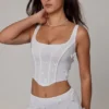 Letitia Embellished Lace-Up Corset Top i vitt Letitia Embellished Lace-Up Corset Top i vitt