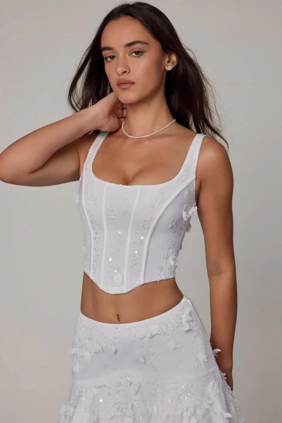 Letitia Embellished Lace-Up Corset Top i vitt Letitia Embellished Lace-Up Corset Top i vitt