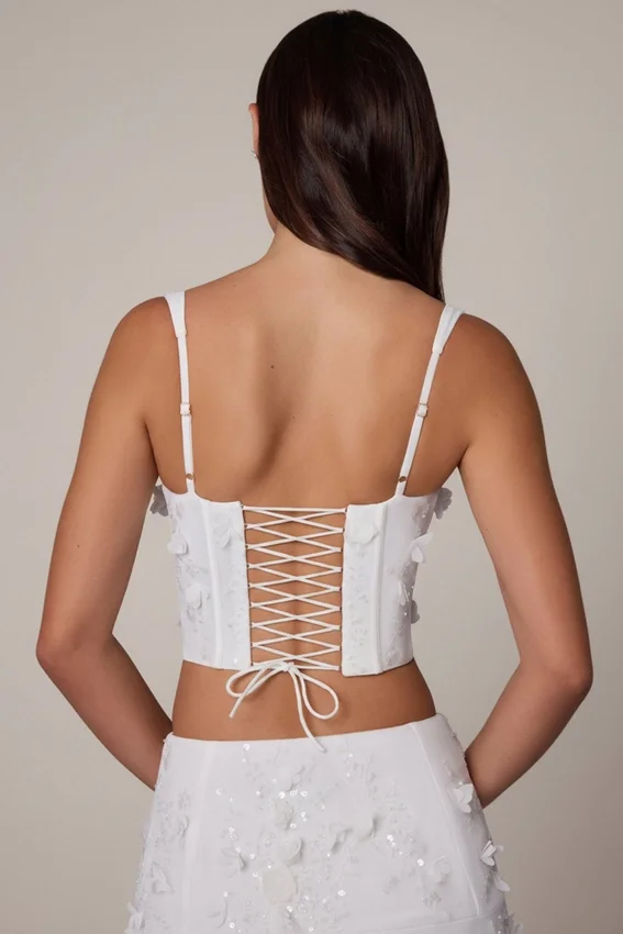 Letitia Embellished Lace-Up Corset Top i vitt Letitia Embellished Lace-Up Corset Top i vitt