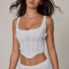 Letitia Embellished Lace-Up Corset Top i vitt Letitia Embellished Lace-Up Corset Top i vitt