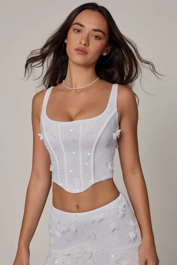 Letitia Embellished Lace-Up Corset Top i vitt Letitia Embellished Lace-Up Corset Top i vitt