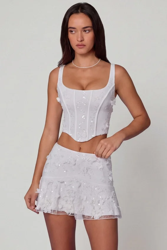 Letitia Embellished Lace-Up Corset Top i vitt Letitia Embellished Lace-Up Corset Top i vitt