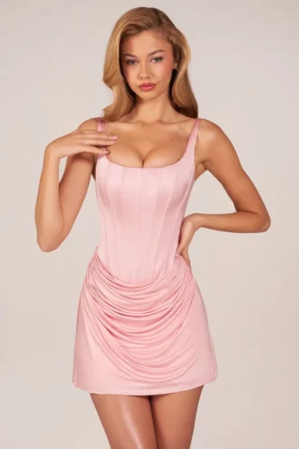 Lia snörbar draperad miniklänning i blushrosa
