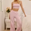 Libby Pointelle Mid-Rise Straight-Leg Trousers i Baby Pink Libby Pointelle Mid-Rise Straight-Leg Trousers i Baby Pink