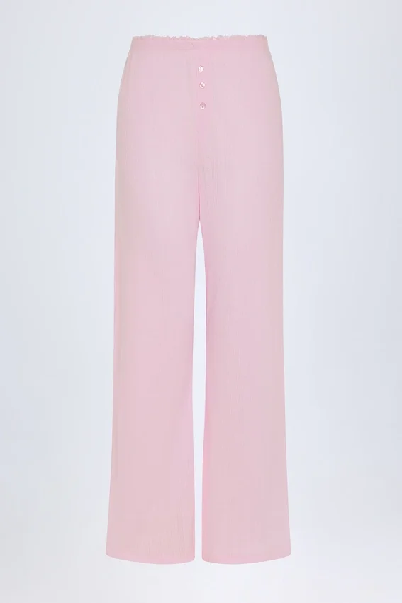 Libby Pointelle Mid-Rise Straight-Leg Trousers i Baby Pink Libby Pointelle Mid-Rise Straight-Leg Trousers i Baby Pink