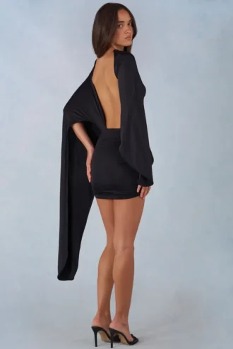 Lida draperad miniklänning med cape i svart
