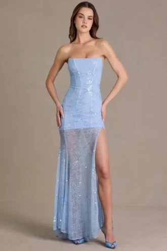 Liliane Premium Embellished Lace Corset Gown i himmelsblått