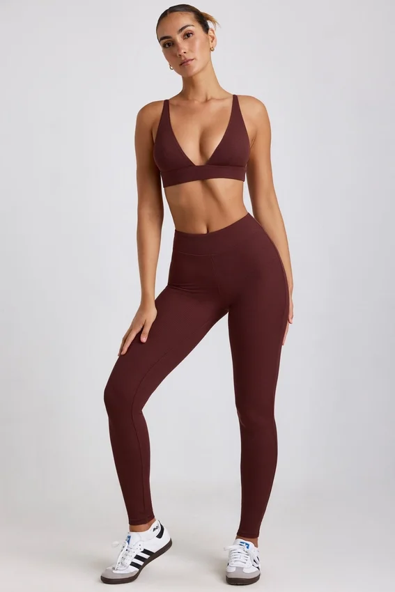 Linnea Petite ribbade modal-leggings med hög midja i färgen Espresso Linnea Petite ribbade modal-leggings med hög midja i färgen Espresso