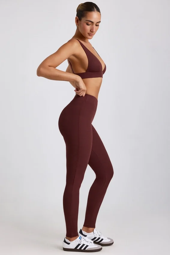 Linnea Petite ribbade modal-leggings med hög midja i färgen Espresso Linnea Petite ribbade modal-leggings med hög midja i färgen Espresso