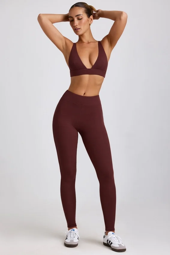Linnea Petite ribbade modal-leggings med hög midja i färgen Espresso Linnea Petite ribbade modal-leggings med hög midja i färgen Espresso