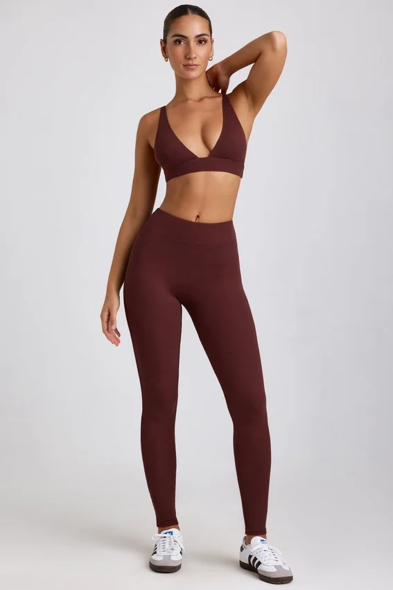 Linnea Petite ribbade modal-leggings med hög midja i färgen Espresso Linnea Petite ribbade modal-leggings med hög midja i färgen Espresso