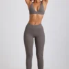 Linnea Petite ribbade modal-leggings med hög midja i grått Linnea Petite ribbade modal-leggings med hög midja i grått