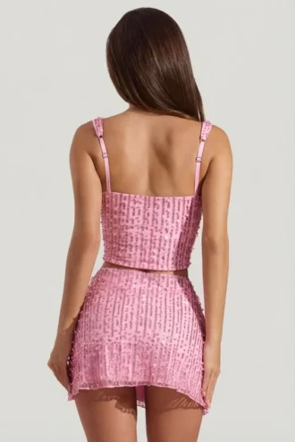 Lirael dekorerad crop top med fyrkantig halsringning i rosa