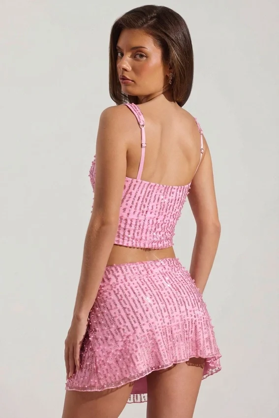 Lirael dekorerad crop top med fyrkantig halsringning i rosa Lirael dekorerad crop top med fyrkantig halsringning i rosa