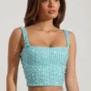Lirael Embellished Square-Neck Crop Top i aquablått Lirael Embellished Square-Neck Crop Top i aquablått