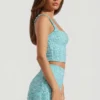 Lirael Embellished Square-Neck Crop Top i aquablått Lirael Embellished Square-Neck Crop Top i aquablått