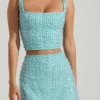 Lirael Embellished Square-Neck Crop Top i aquablått Lirael Embellished Square-Neck Crop Top i aquablått