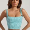 Lirael Embellished Square-Neck Crop Top i aquablått Lirael Embellished Square-Neck Crop Top i aquablått