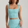 Lirael Embellished Square-Neck Crop Top i aquablått Lirael Embellished Square-Neck Crop Top i aquablått
