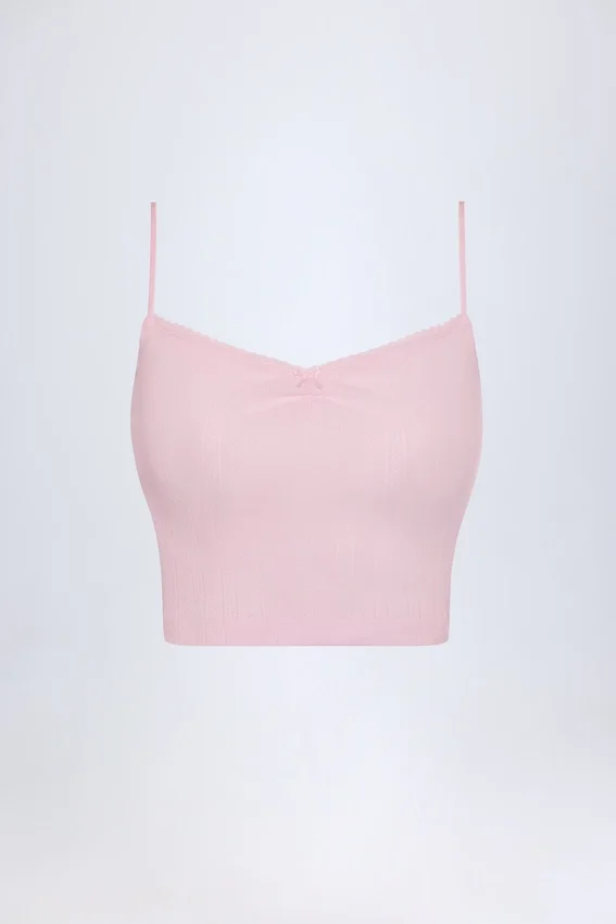 Livia Pointelle Ruched Camisole Crop Top i Baby Pink Livia Pointelle Ruched Camisole Crop Top i Baby Pink
