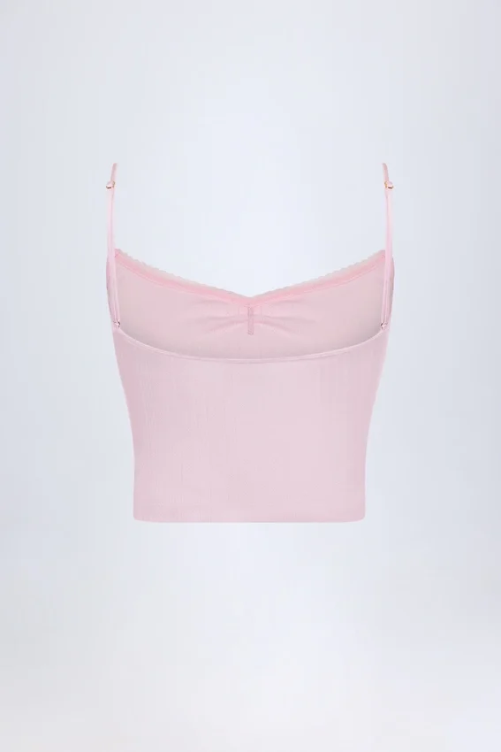 Livia Pointelle Ruched Camisole Crop Top i Baby Pink Livia Pointelle Ruched Camisole Crop Top i Baby Pink