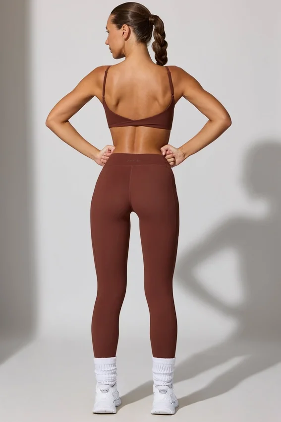 Långa leggings med fickor i brunt Långa leggings med fickor i brunt