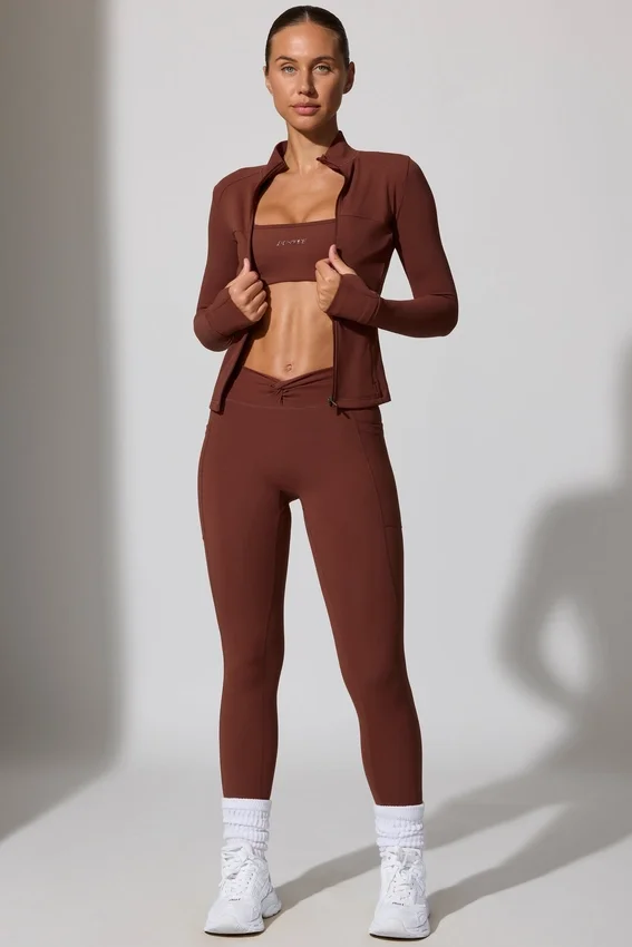 Långa leggings med fickor i brunt Långa leggings med fickor i brunt