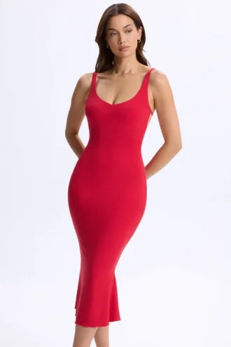 Lois Modal Plunge Open-Back Midaxi-klänning i körsbärsrött