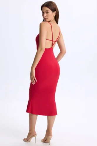 Lois Modal Plunge Open-Back Midaxi-klänning i körsbärsrött