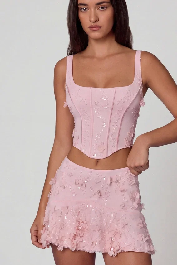 Lorelei Embellished Mid-Rise A-Line Mini Kjolar i Soft Pink Lorelei Embellished Mid-Rise A-Line Mini Kjolar i Soft Pink