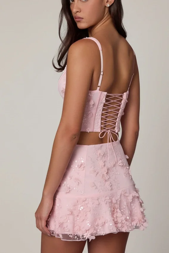 Lorelei Embellished Mid-Rise A-Line Mini Kjolar i Soft Pink Lorelei Embellished Mid-Rise A-Line Mini Kjolar i Soft Pink