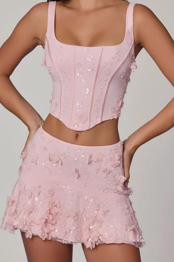 Lorelei Embellished Mid-Rise A-Line Mini Kjolar i Soft Pink Lorelei Embellished Mid-Rise A-Line Mini Kjolar i Soft Pink
