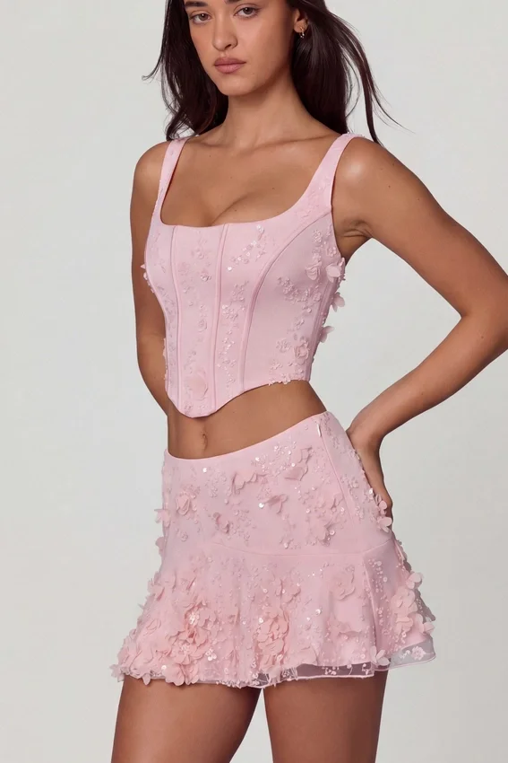 Lorelei Embellished Mid-Rise A-Line Mini Kjolar i Soft Pink Lorelei Embellished Mid-Rise A-Line Mini Kjolar i Soft Pink