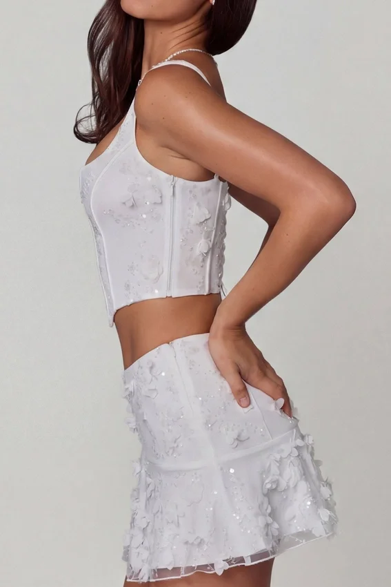 Lorelei Embellished Mid-Rise A-Line Mini Kjolar i vitt Lorelei Embellished Mid-Rise A-Line Mini Kjolar i vitt