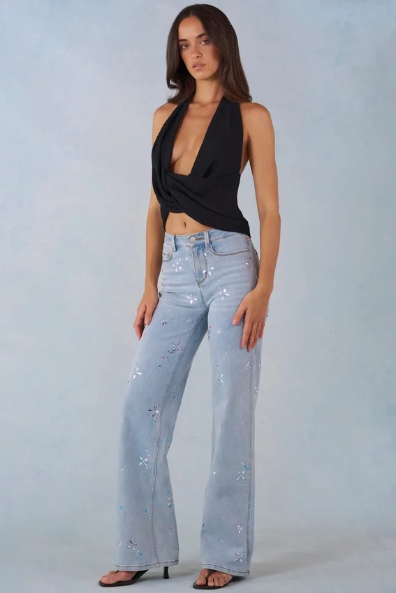 Lorielle midjehöga jeans med raka ben i ljus denim Lorielle midjehöga jeans med raka ben i ljus denim