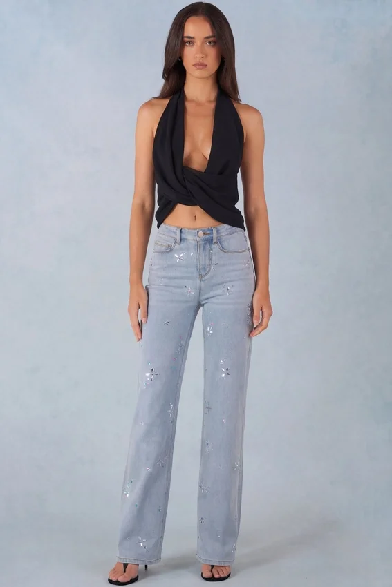 Lorielle midjehöga jeans med raka ben i ljus denim Lorielle midjehöga jeans med raka ben i ljus denim