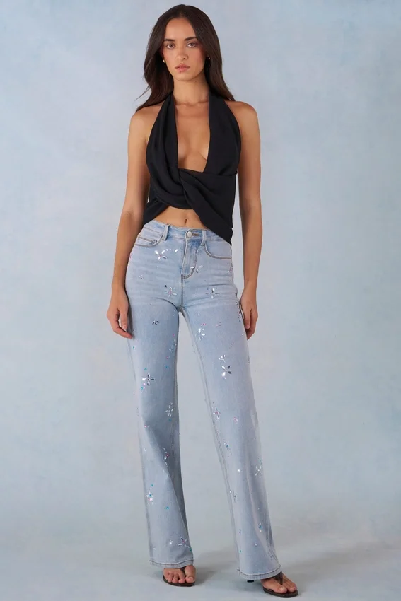 Lorielle midjehöga jeans med raka ben i ljus denim Lorielle midjehöga jeans med raka ben i ljus denim