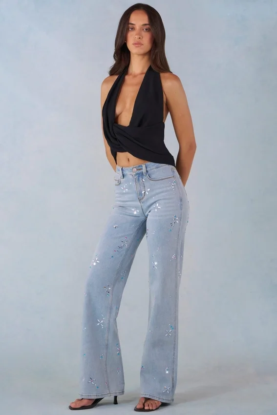 Lorielle midjehöga jeans med raka ben i ljus denim Lorielle midjehöga jeans med raka ben i ljus denim