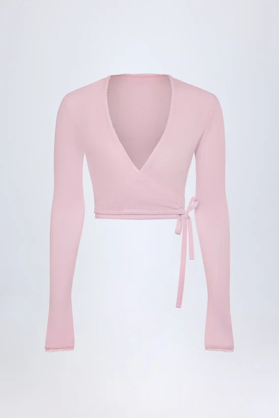 Lou Pointelle Wrap Crop Top i babyrosa Lou Pointelle Wrap Crop Top i babyrosa