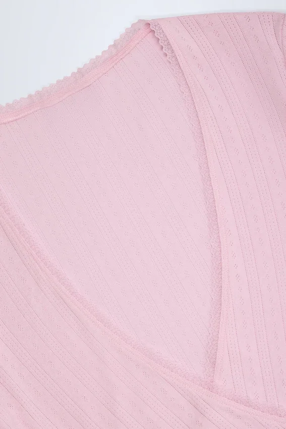 Lou Pointelle Wrap Crop Top i babyrosa Lou Pointelle Wrap Crop Top i babyrosa