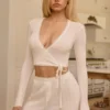 Lou Pointelle Wrap Crop Top i vitt Lou Pointelle Wrap Crop Top i vitt