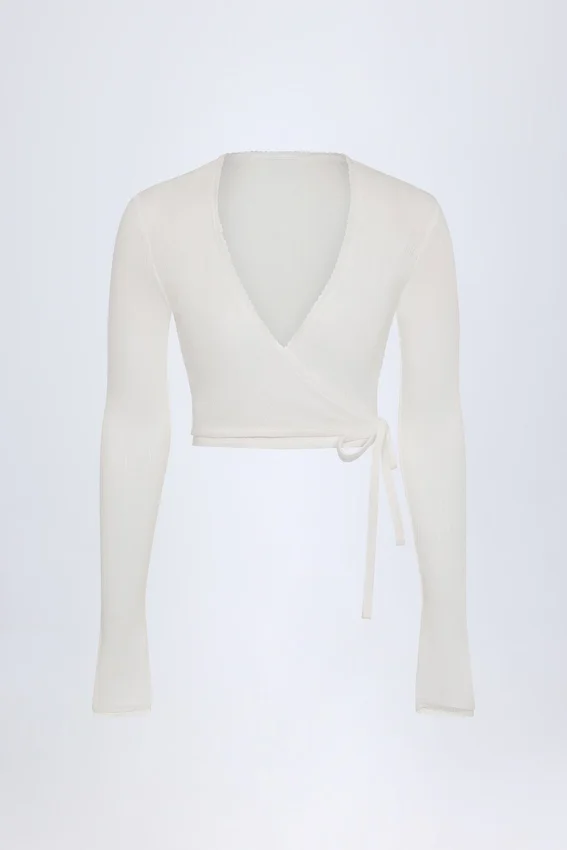Lou Pointelle Wrap Crop Top i vitt Lou Pointelle Wrap Crop Top i vitt